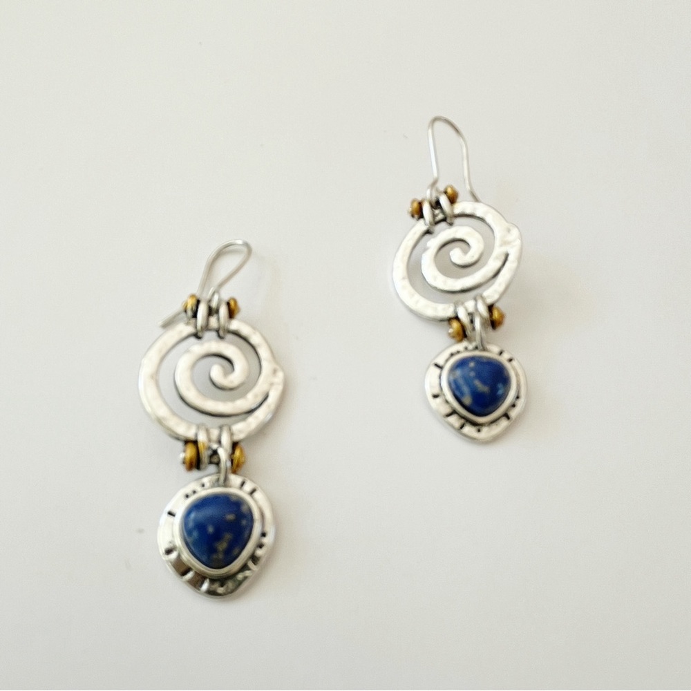 ⛔️SOLD⛔️ Natural Blue Lapis Lazuli Boho Handcrafted Silver Dangling Earrings NWT - Picture 7 of 12